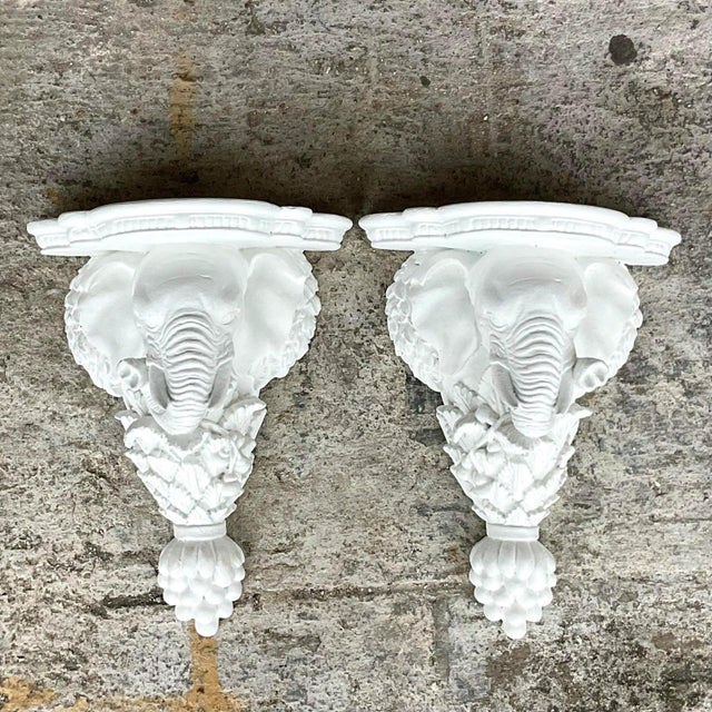 White Vintage Boho Elephant Brackets - a Pair For Sale - Image 8 of 10