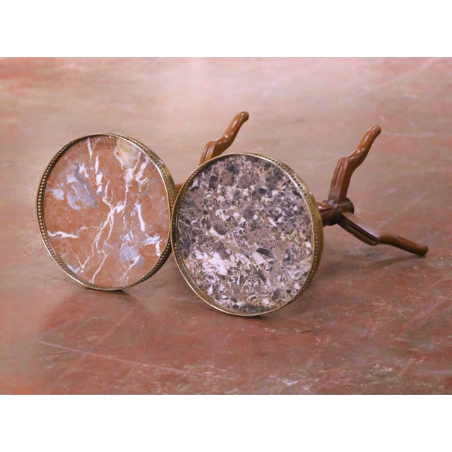 Brass Early 20th Century French Napoleon III Walnut Martini Tables With Marble Tops For Sale - Image 8 of 9