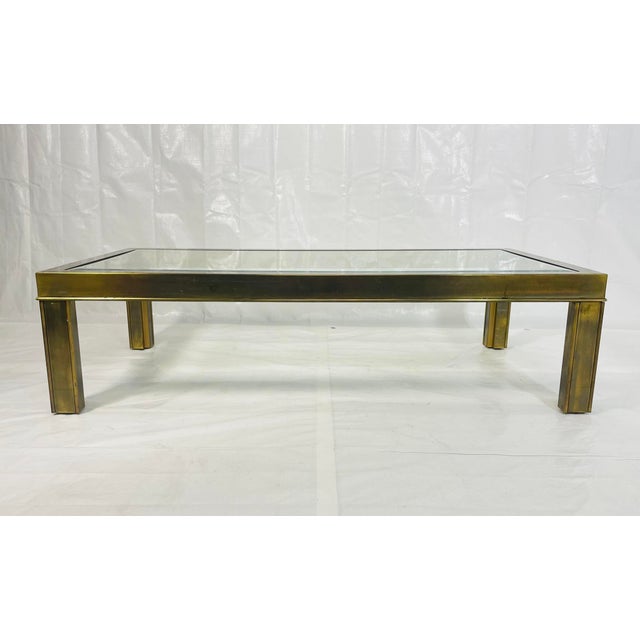 Mid-Century Modern Vintage American Brass & Glass Coffee Table Attributed to Mastercraft For Sale - Image 3 of 18