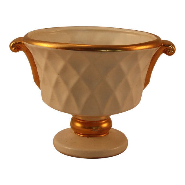Vintage White/Gold Ceramic Flower Pot With 23Karat Gold Accent For Sale