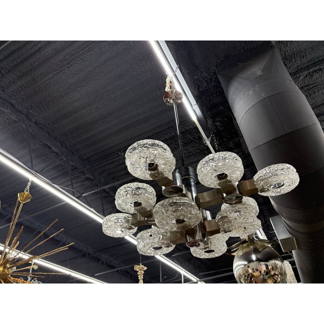Italian Modern Chrome, Stainless and Glass Chandelier by Oscar Torlasco For Sale - Image 9 of 11