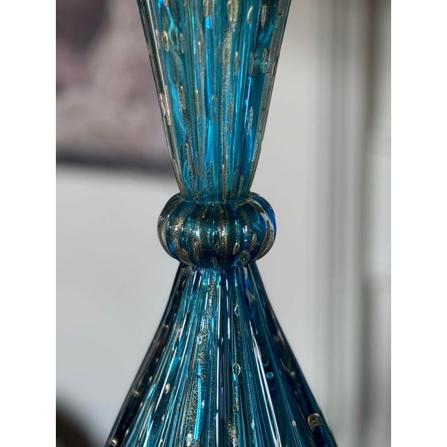 Blue Pair of Bespoke Modern Murano Blue Lamps For Sale - Image 8 of 12