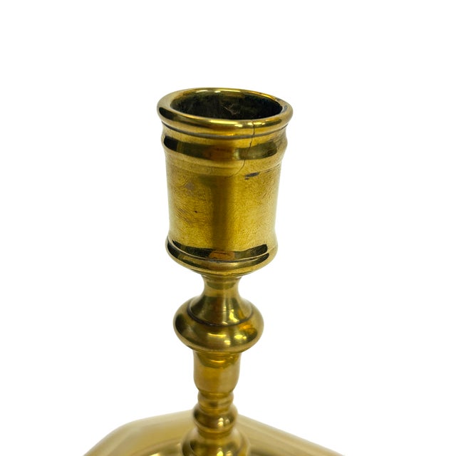 Single Diminutive Early 18th C. Queen Anne Octagonal English Brass Taperstick | Candlestick For Sale - Image 11 of 17