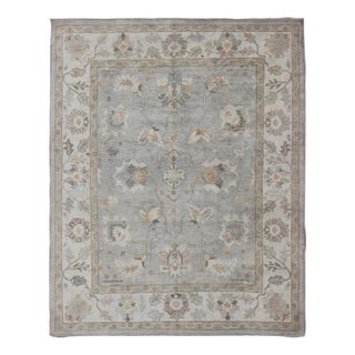 Square Shaped Hand Knotted Turkish Oushak Rug With Neutral Color Palette For Sale