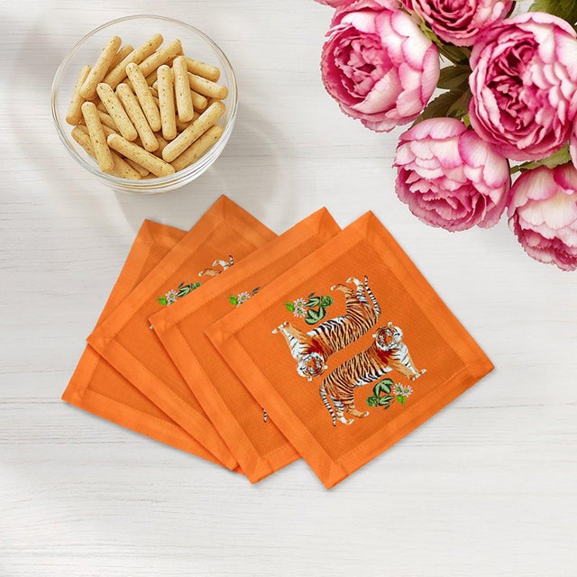Tiger Seeing Double Cocktail Napkins highlight mirrored tiger motifs, symbolizing strength, power, and bold elegance....