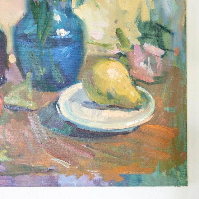Colorful Fruit and Floral Impressionist Still Life Oil Painting For Sale - Image 4 of 10