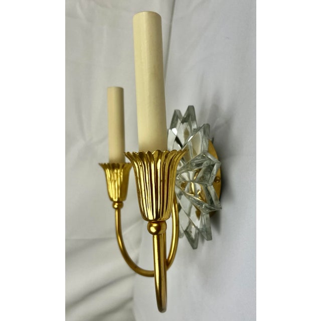Pair of Gilt Two Light Sconces With Mirrored Twelve Point Star Bursts For Sale - Image 4 of 9