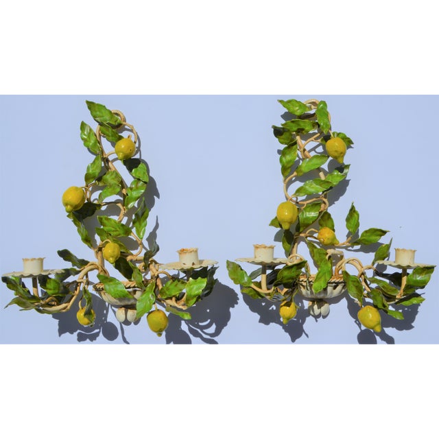 Final Markdown 1960s Italian Handpainted Lemon Tree Tole Sconces A Pair Chairish
