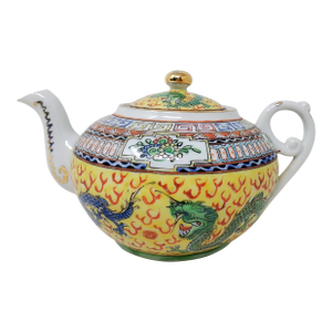Vintage Teapot - Yellow Famille Rose With Dragons - Hong Kong - China