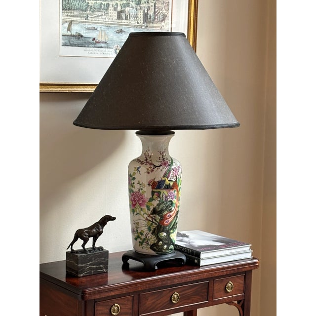 Chinoiserie Mid-20th Century Hand Painted Chinese Porcelain Table Lamps — A Pair For Sale - Image 3 of 18