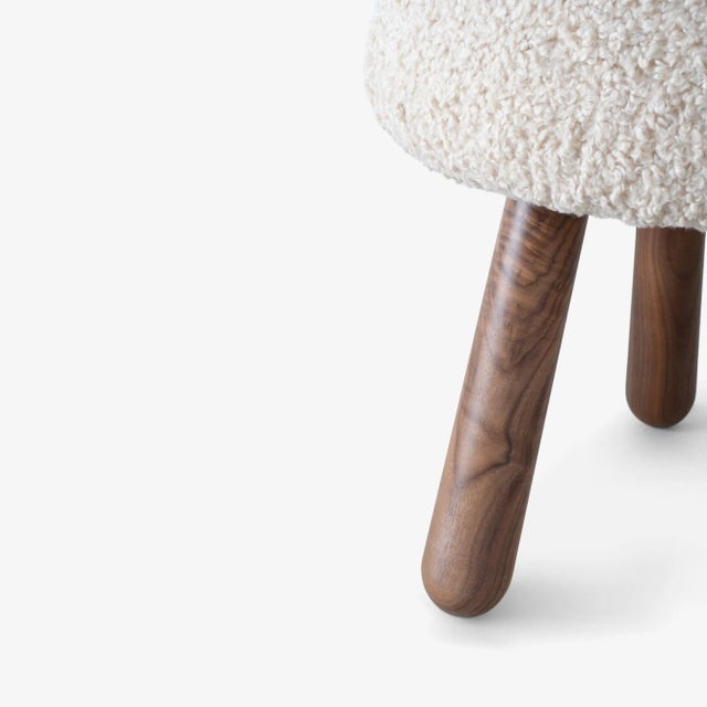 Wooly Ottomans in Natural Faux Lambswool & Walnut by Object Refinery- a Pair For Sale In New York - Image 6 of 10