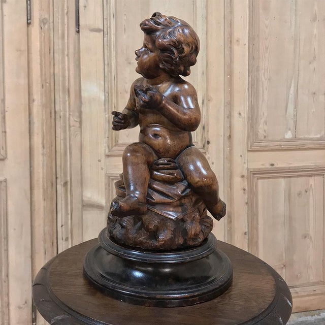 Late 18th Century 18th Century Hand Carved Wood Statue of a Young Boy For Sale - Image 5 of 11