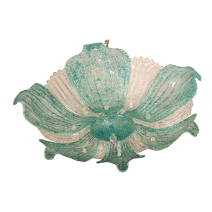 1980s Large Vintage Murano Style Glass Ceiling Lamp in Blue Aquamarine