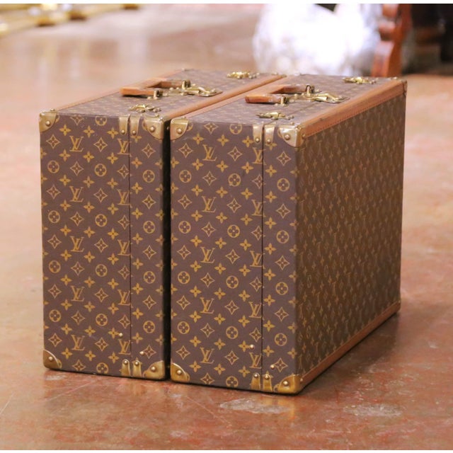 Traditional Pair of Vintage Louis Vuitton Monogram Hard Alzer Suitcases For Sale - Image 3 of 11