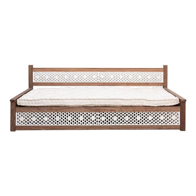 108" Long Reclaimed Teak Jali Daybed Sofa For Sale