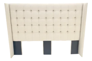 Tufted Custom Oatmeal Linen Upholstery King Size Wing Headboard King Size Bed