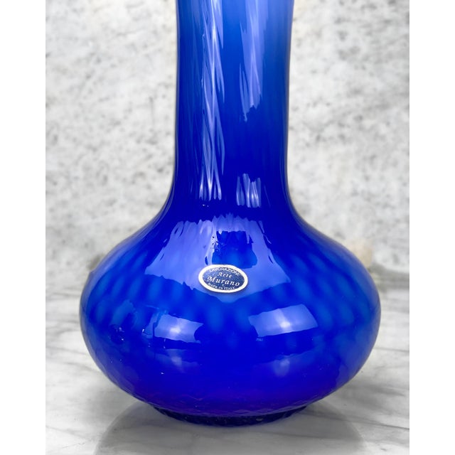 1970s Vintage Italian Murano Cobalt Blue Blown Art Glass Flared Vase For Sale - Image 5 of 8