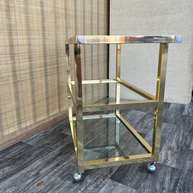 Vintage Mid Century Modern Dry Bar/ Serving Cart in the Pierre Vandel Style. Circa 1970s For Sale - Image 13 of 18