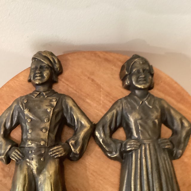 Brass Vintage Pair of Cast Iron Andirons of a Colonial Dutch Boy & Girl Figurines For Sale - Image 8 of 12