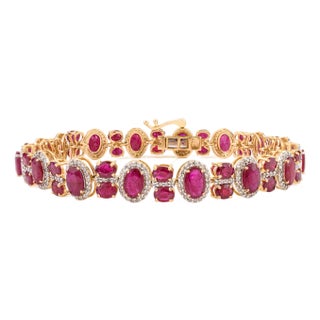 12.57 Carats Mozambique Rubies Studded With Diamonds in 14k Solid Gold Bracelet For Sale