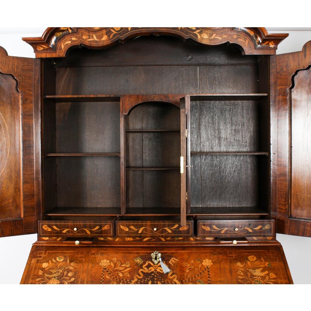 Antique 18th Century Dutch Walnut Marquetry Bureau Cabinet For Sale - Image 17 of 18