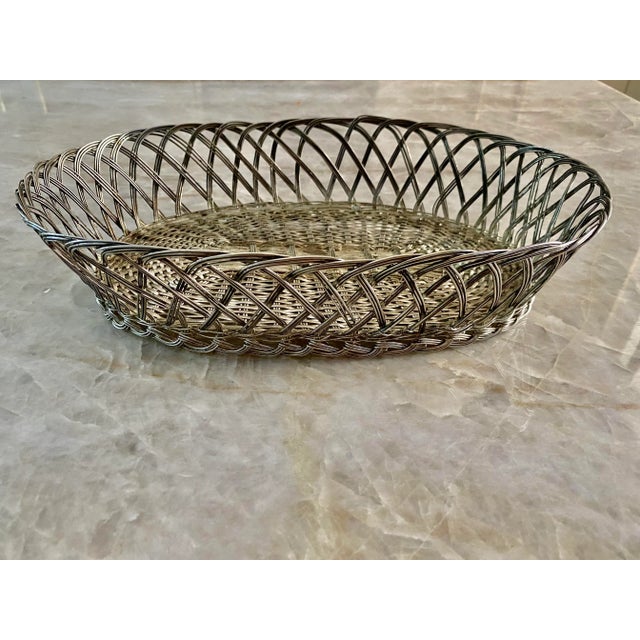 Metal Silver Plate French Hotel Weaved Bread Basket For Sale - Image 7 of 7