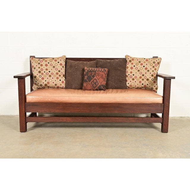 Brown Stickley Brothers Style Antique Mission Oak Arts & Crafts Open Arm Settle Sofa, Circa 1910 For Sale - Image 8 of 14