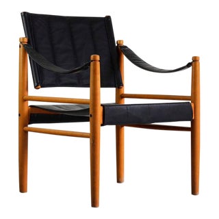 Safari Chair in Oak and Leather For Sale