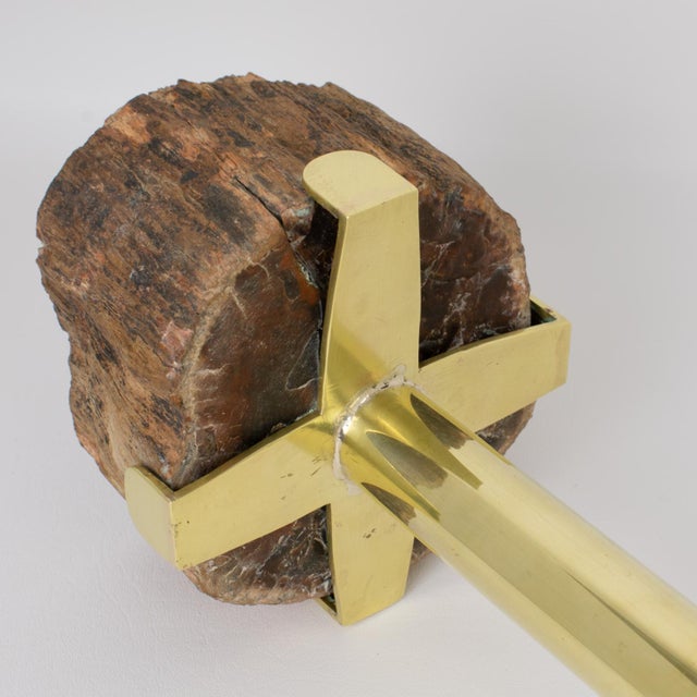 Mid-Century Brass and Petrified Wood Ashtray Vide Poche Side Table, circa 1960 For Sale In Atlanta - Image 6 of 14