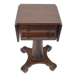 Antique 1920s American Empire Mahogany Drop Leaf Side Table With Two Drawers