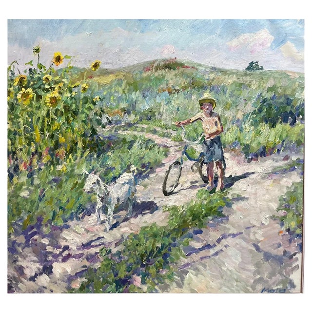Georgij Moroz, Summer Sunflower in Ukraine, Oil Painting, 2004 For Sale