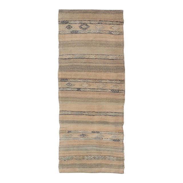 Vintage Turkish Kilim Runner With Earthy Tones and Intricate Geometric Designs 2'6 X 6'8 For Sale