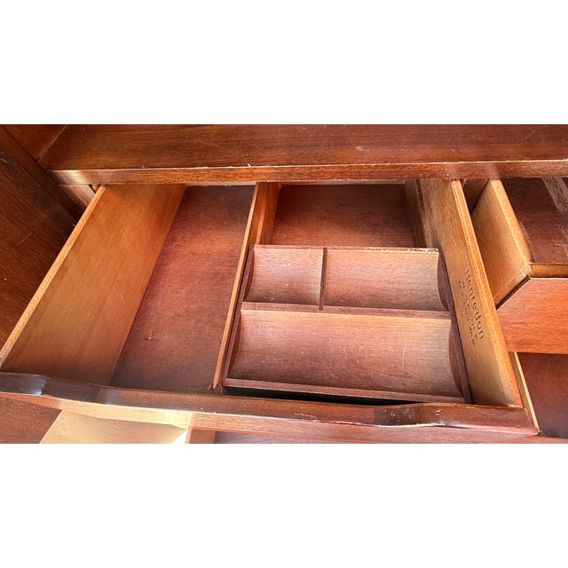Brown Late 20th Century Pair of Henredon Scene One Campaign Walnut Armoires With Brass Hardware For Sale - Image 8 of 15