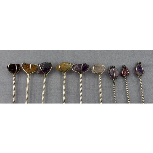 Arts & Crafts 19th Century Collection of Nine Brazilian Silver & Quartz Crystal Iced Tea Spoons or Muddlers - Set of 9 For Sale - Image 3 of 4