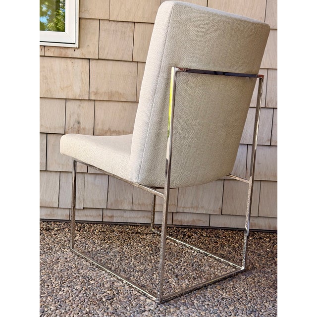 2010s Set of 8 Milo Baughman for Thayer Coggin 1187 Dining Chairs – Soft Ivory/Cream/Greige & Polished Stainless For Sale - Image 5 of 9