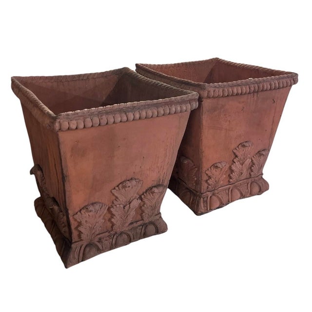 2000 - 2009 Pair of Grand Tuscan Style Terracotta-Toned Cast Stone Planters For Sale - Image 5 of 12