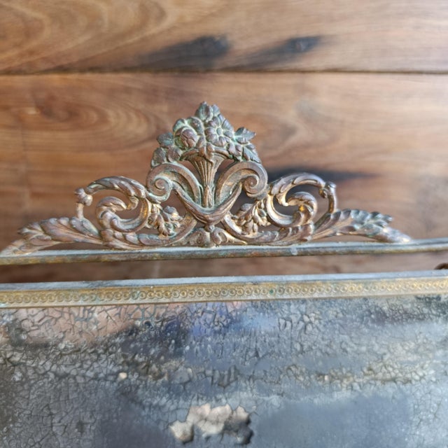 Antique French Gilt Metal Triptych Mirror with Floral Crest, 1890s For Sale - Image 3 of 12