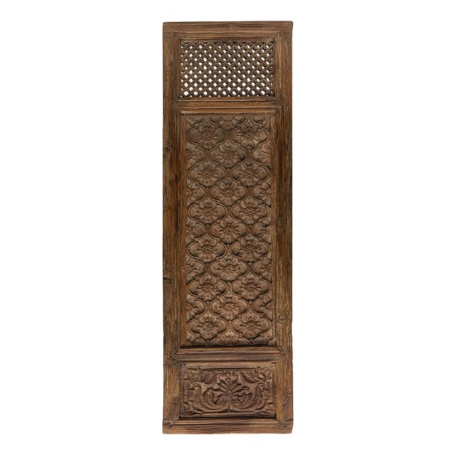 Vintage Restored Relief Floral Motif Rectangular Wood Wall Panel A For Sale