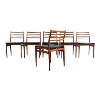Danish Modern Erling Torvits Dining Chairs in Teak With Black Leather Seats Denmark, a Set of 6 For Sale