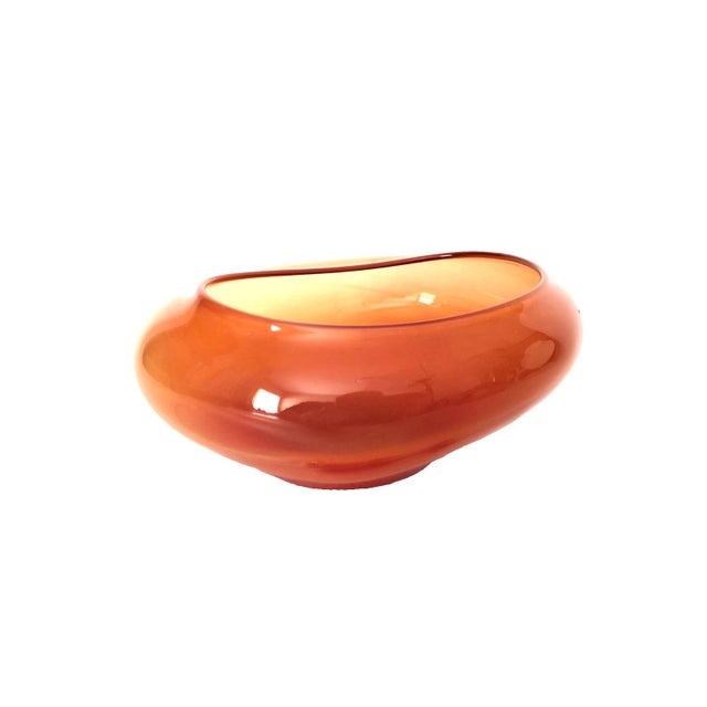 1990s Art Studio Santa Fe Artisan Signed Burnt Orange Organic Shape Glass Bowl 7.5" For Sale - Image 5 of 9