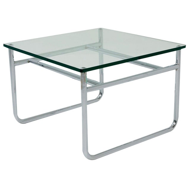 Mid-Century Bauhaus Coffee Table Chrome and Glass, France, 1980s For Sale