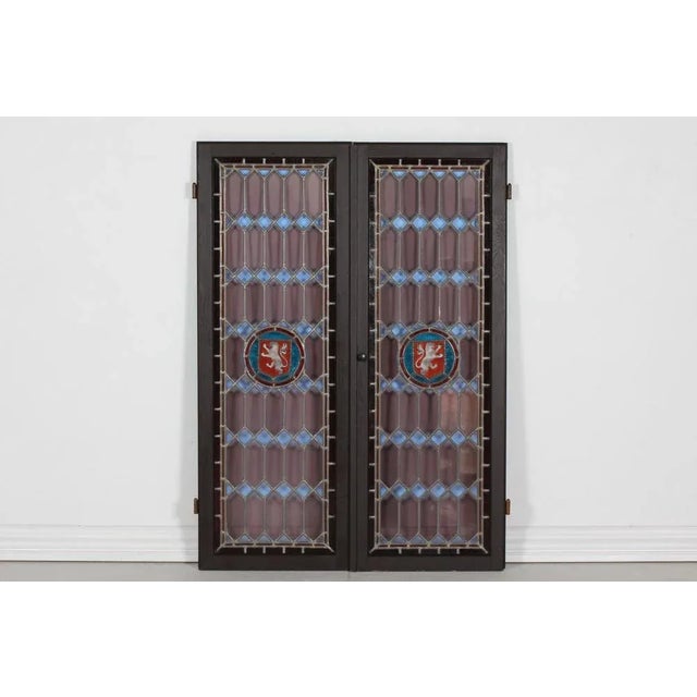 Leaded Windows with Colored Panes in Frame of Dark Wood, Denmark, 1930s, Set of 2 For Sale - Image 13 of 13