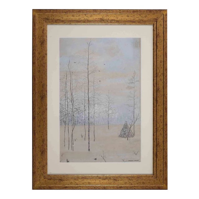 Emilio Longoni, Winter Landscape, Original Drawing, 1920s, Framed For Sale
