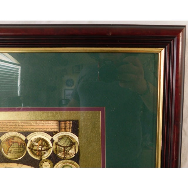 Late 20th Century Large Vintage Ornate Gold World Map Framed & Matted Mahogany Wood Wall Picture For Sale - Image 5 of 10