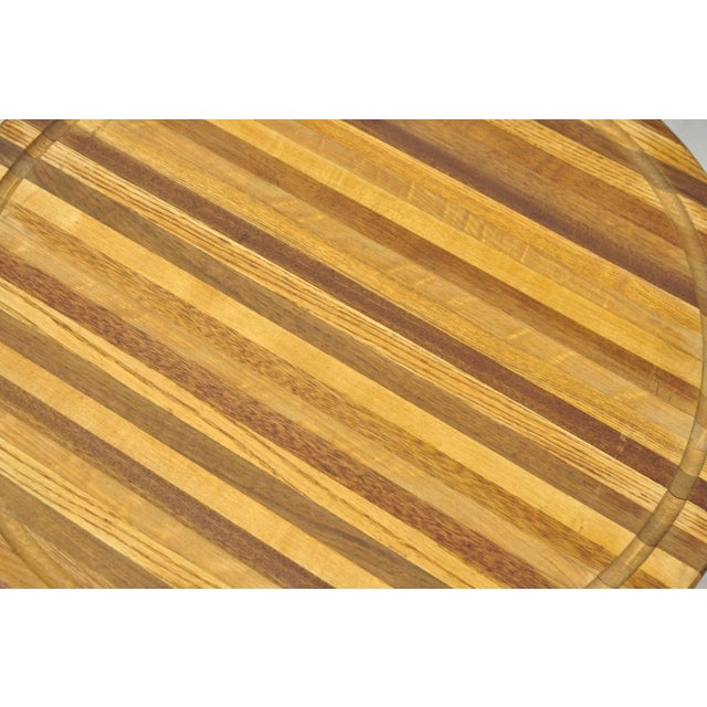 Mid 20th Century Vintage Mid Century Modern Teak & Oak Wood 24" Round Spinning Charcuterie Cutting Board For Sale - Image 5 of 12
