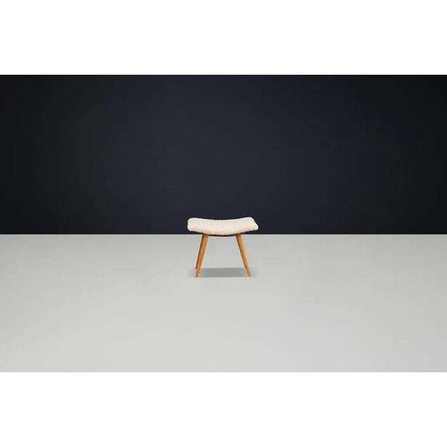 Wood Mid-Century Modern Beechwood Stool & New Teddy Upholstery, Czechoslovakia, 1960s For Sale - Image 7 of 9
