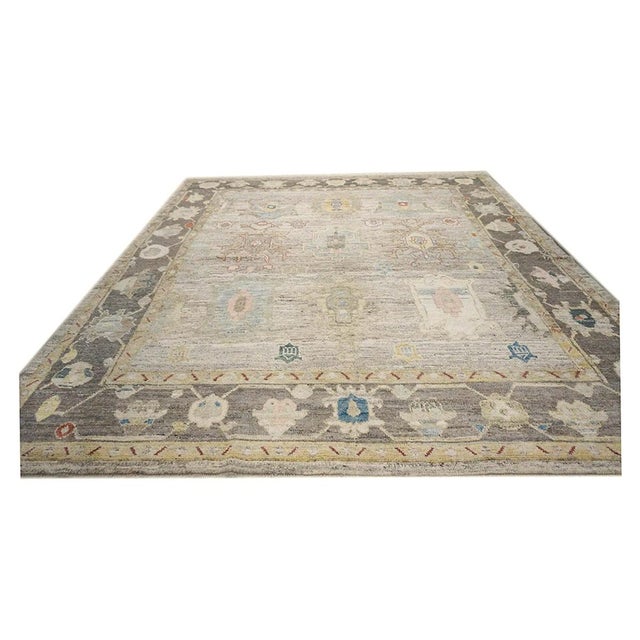 21st Century Turkish Oushak Wool 10x11 Charcoal, Taupe & Blue Handmade Area Rug #1144084 For Sale - Image 4 of 11
