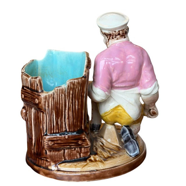 1910s Antique Sarreguemines Majolica Smoking Stand - Pig Farmer For Sale - Image 5 of 6