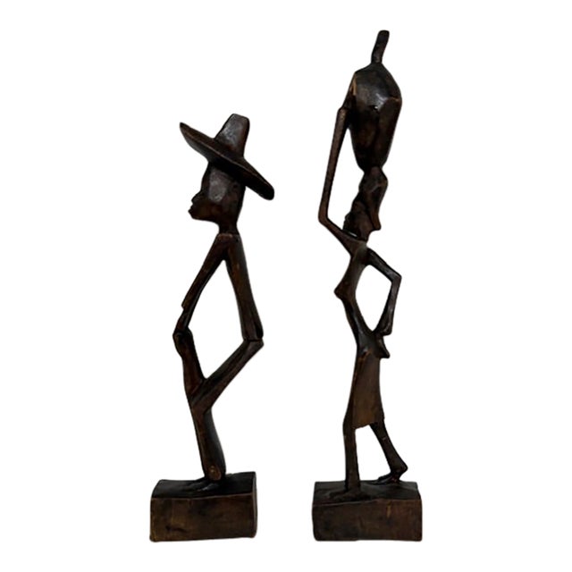 Vintage African Art Folk Wood Sculptures Set of 2 For Sale