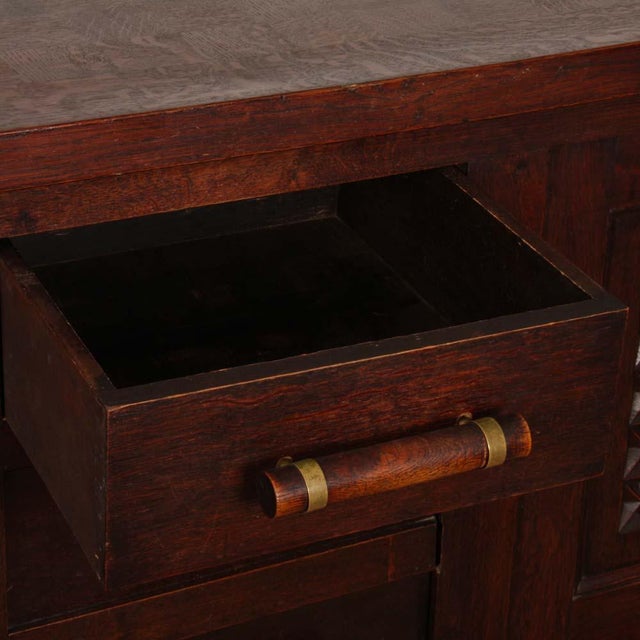 Breton Oak and Brass Sideboard, 1940s For Sale - Image 6 of 11